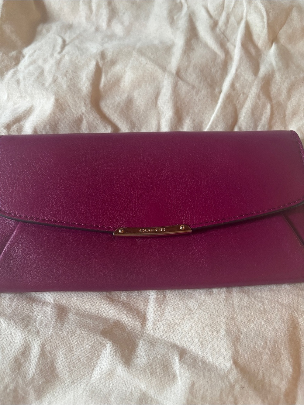 COACH Fuchsia Leather Envelope Clutch with Gold-Tone Accent